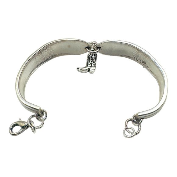 Vintage Artisan Silver Plated Silverware Spoon Bracelet With Western Boot Charm - Picture 8 of 17